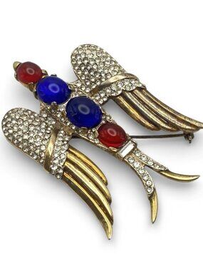 Crown Trifari Alfred Philippe Signed WW2 Patriotic Bird Brooch Jelly Belly 1940s